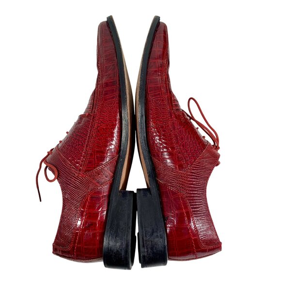 Stacy Adams Mens 9M Palladin Red Lizard Print Leather Oxford Dress Shoes - Picture 3 of 12